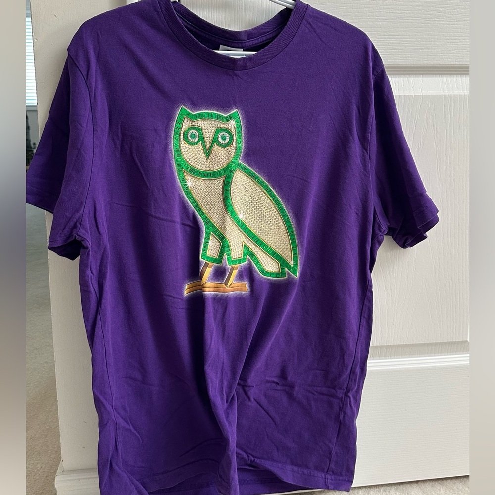 OVO Purple Tee with Green Owl Graphic